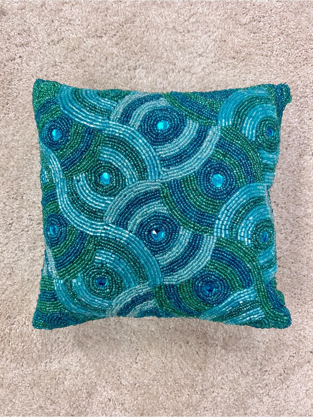 Pier 1 Beaded Accent Pillow in Teal and Aqua Tones
